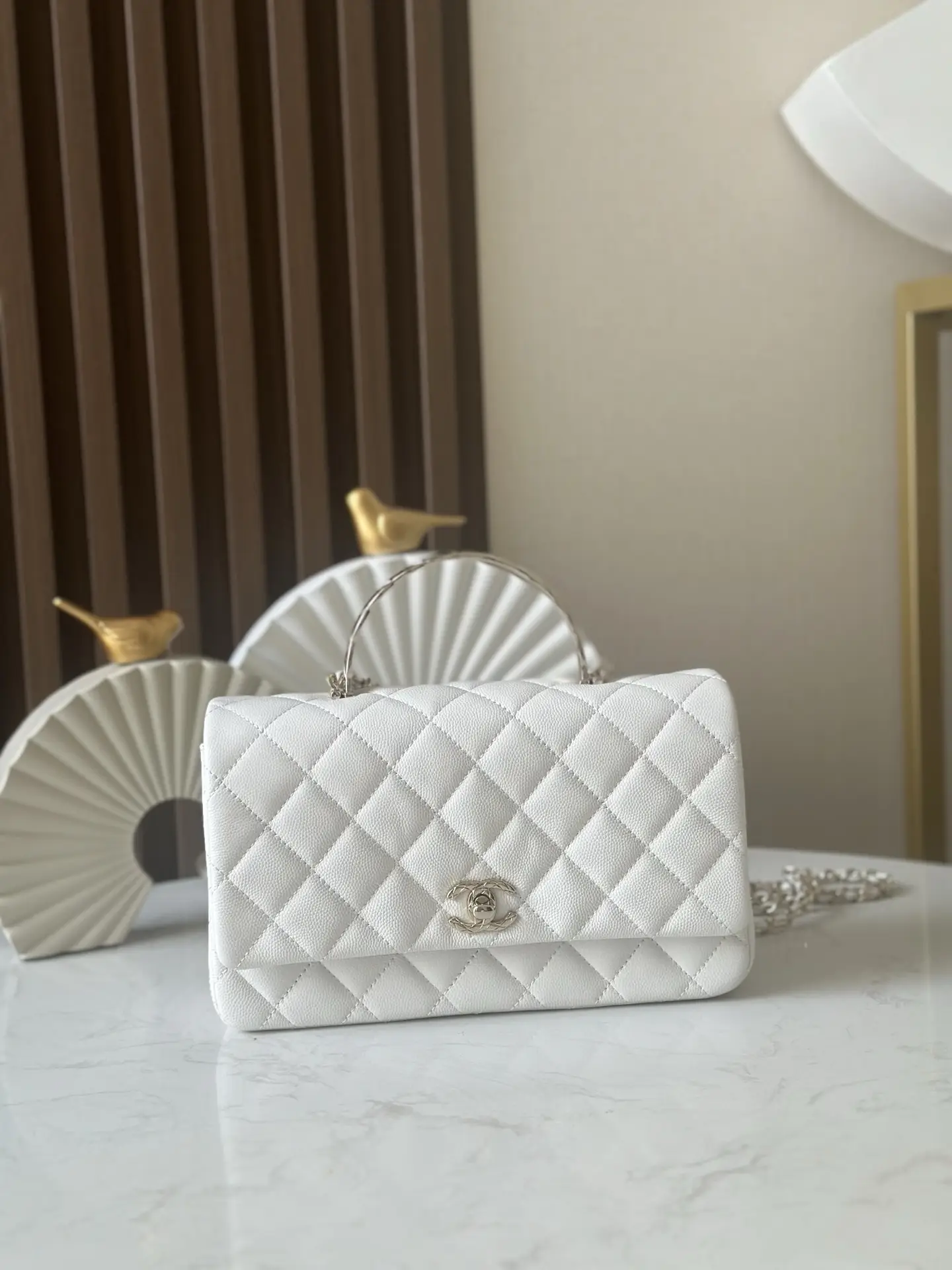 Chanel Coco Crush Handle Flap Bag White