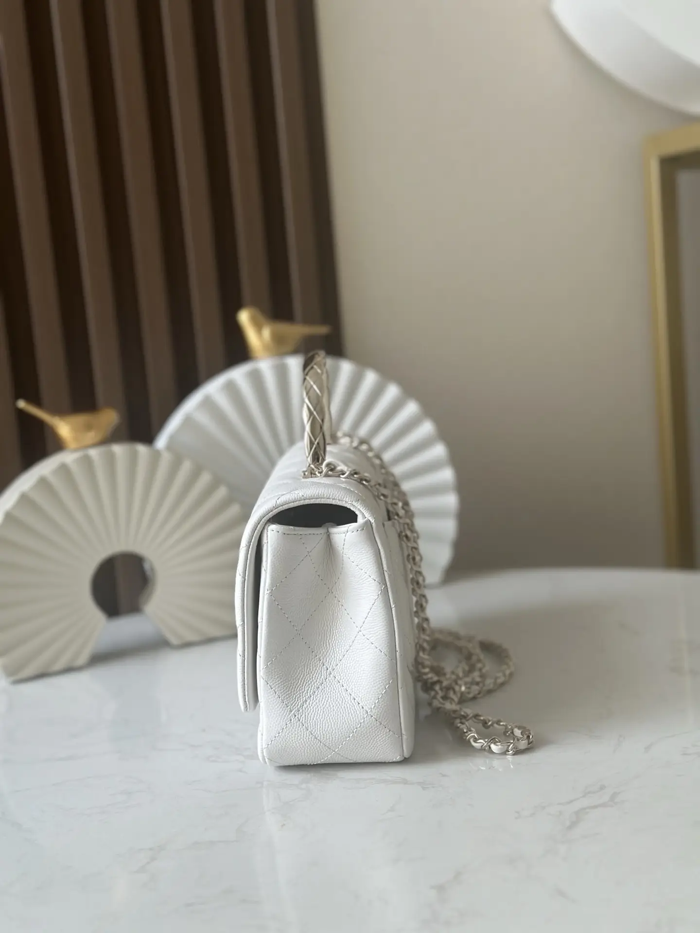 Chanel Coco Crush Handle Flap Bag White