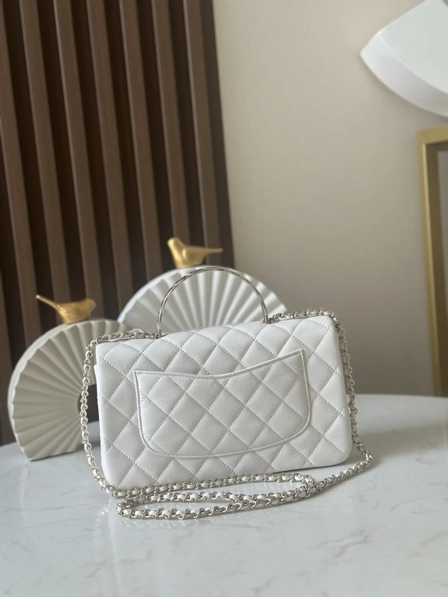 Chanel Coco Crush Handle Flap Bag White