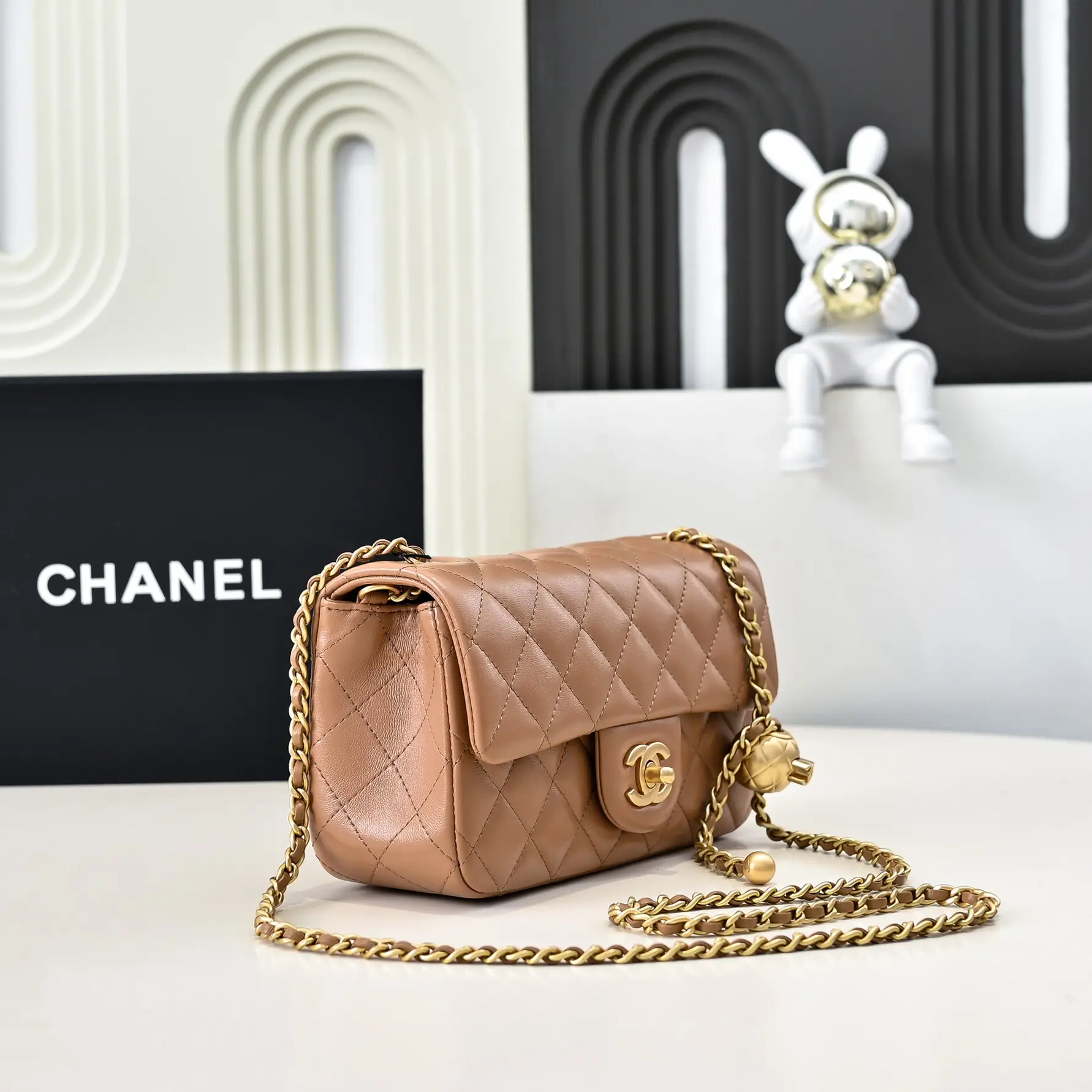 Chanel Flap Bag Milk Tea Apricot 20cm AS1787
