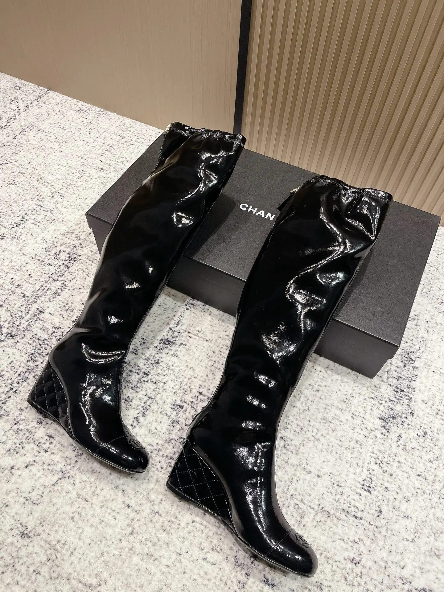 Chanel Patent Leather Boots Black