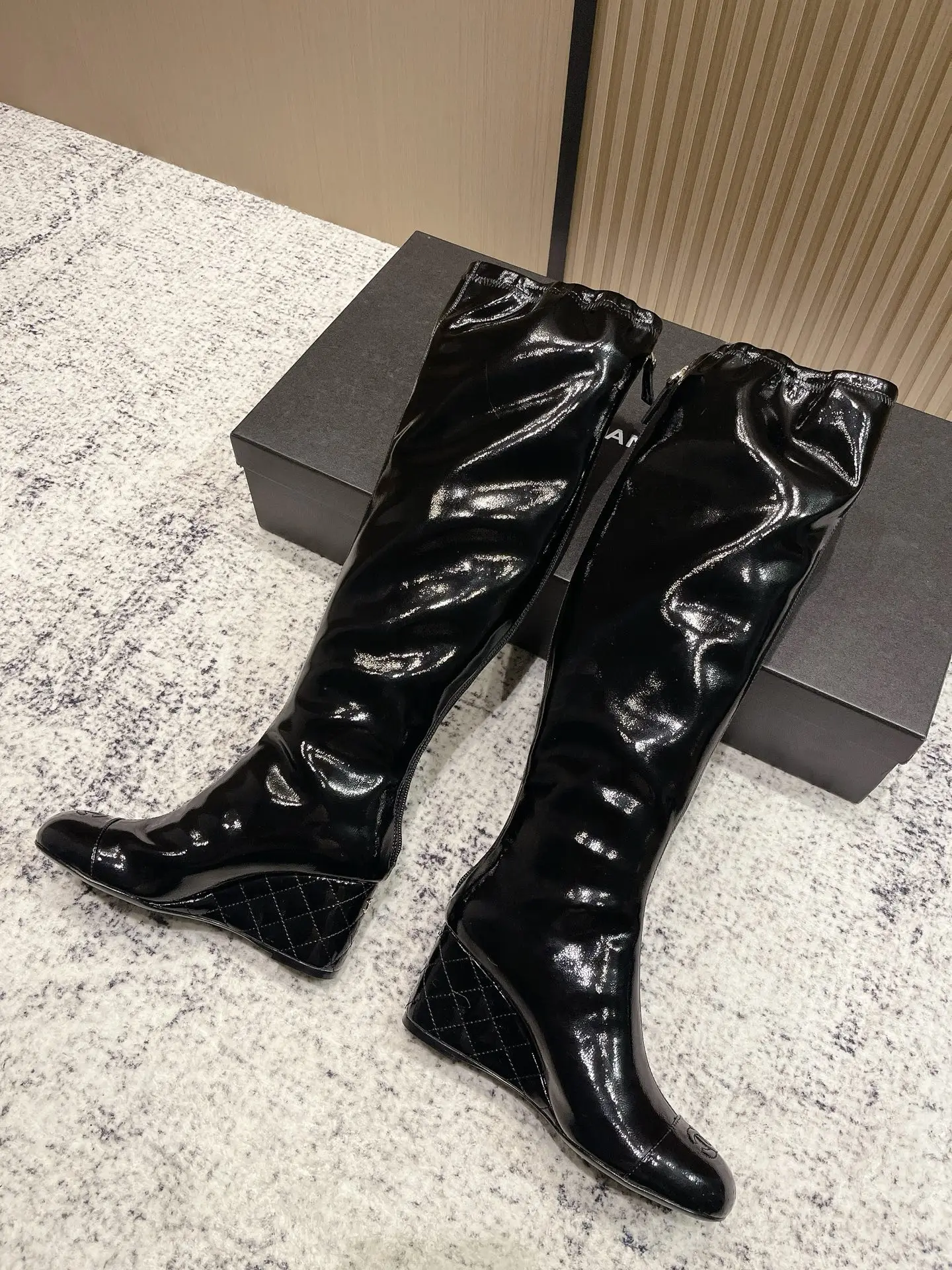 Chanel Patent Leather Boots Black