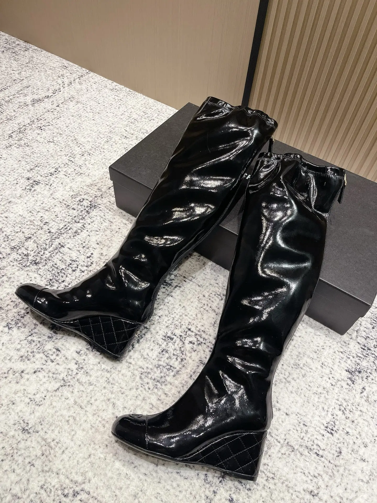 Chanel Patent Leather Boots Black