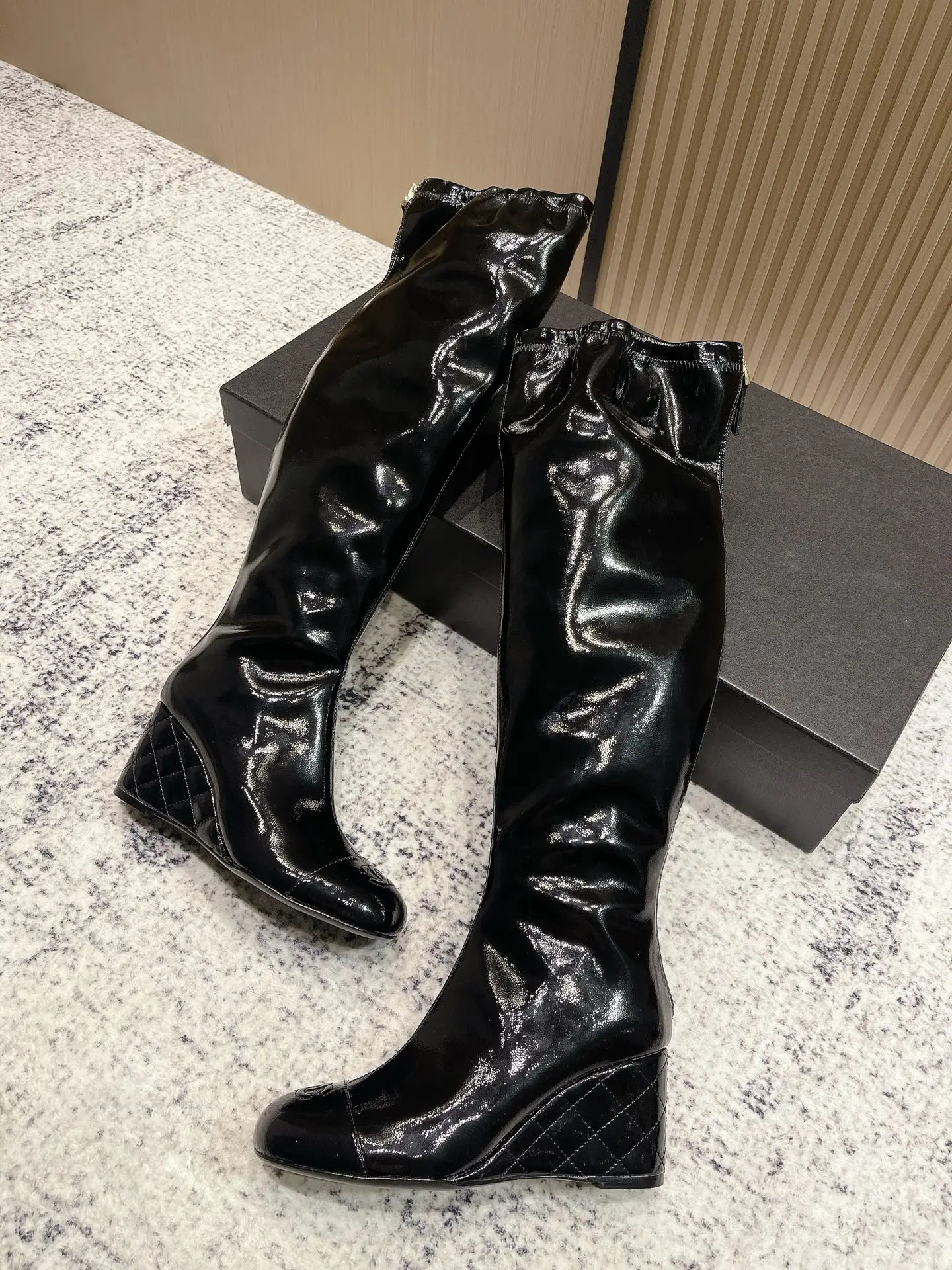 Chanel Patent Leather Boots Black