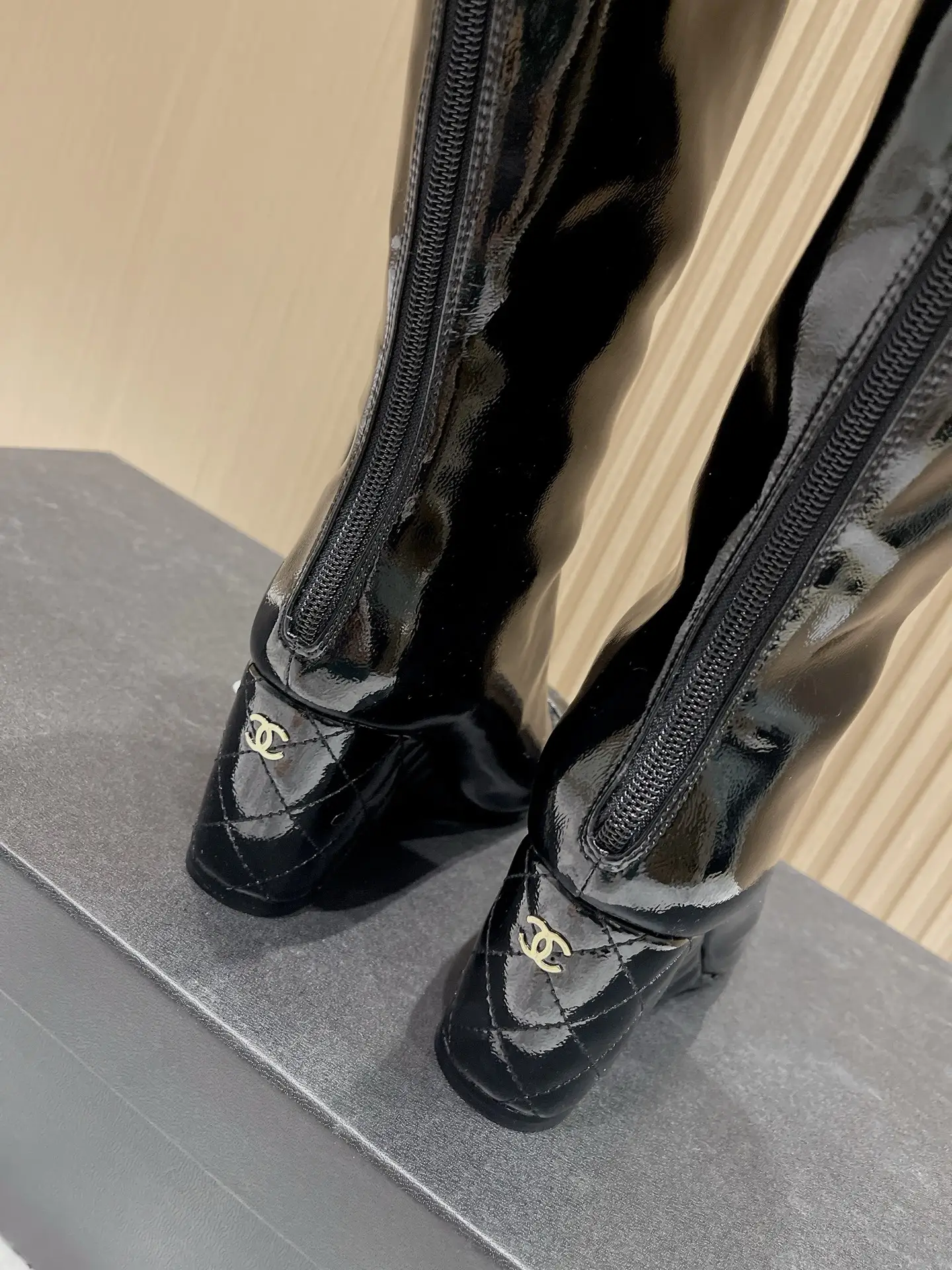 Chanel Patent Leather Boots Black