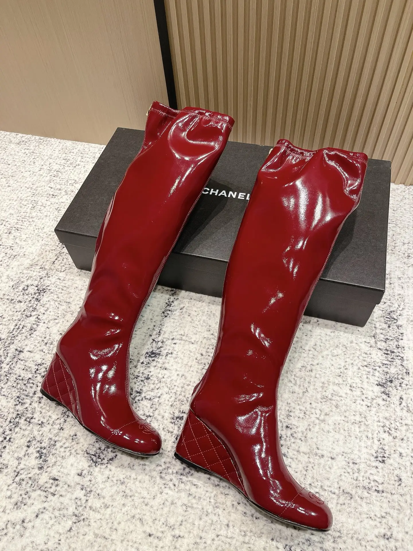 Chanel Patent Leather Boots Red