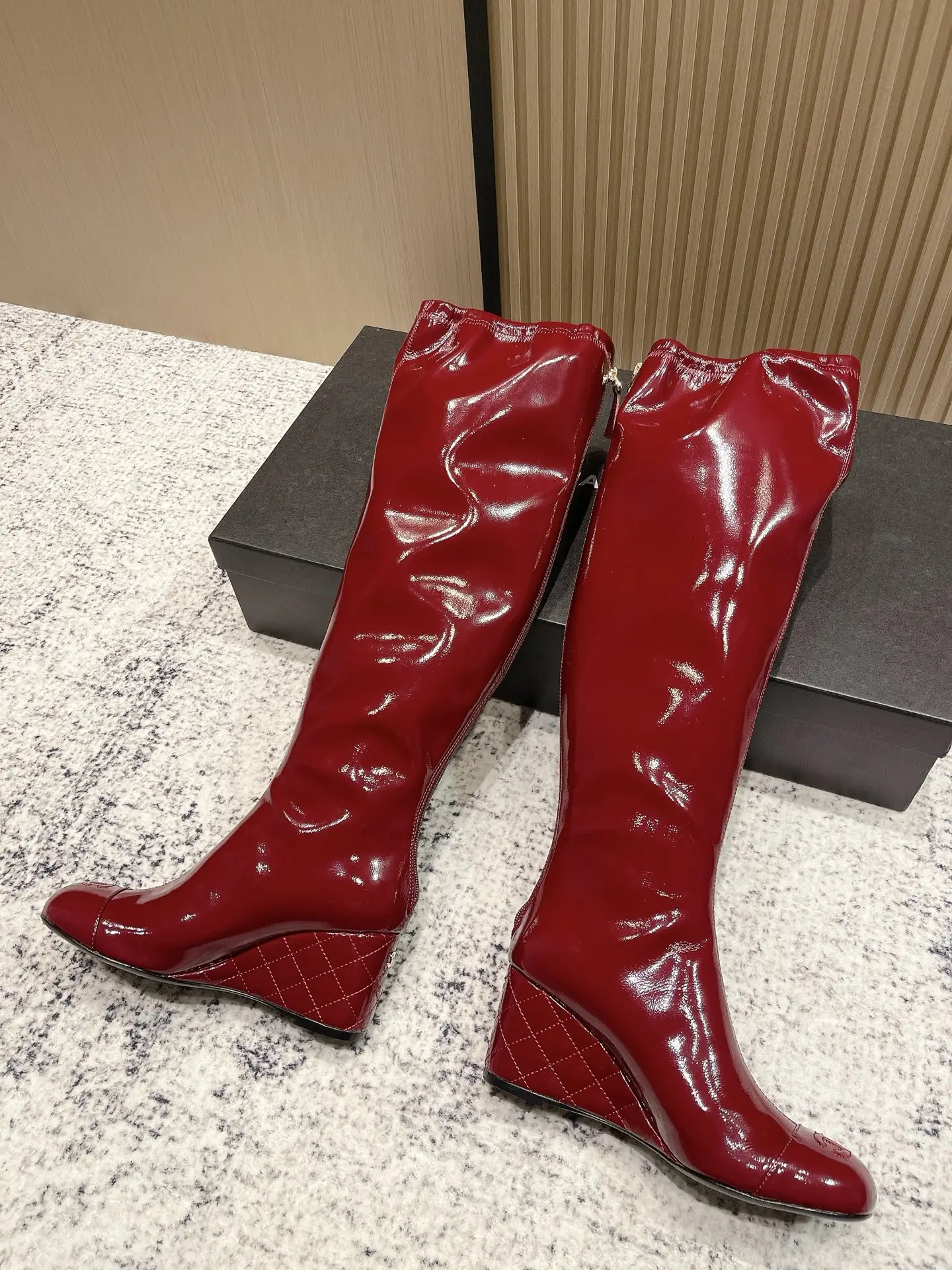 Chanel Patent Leather Boots Red