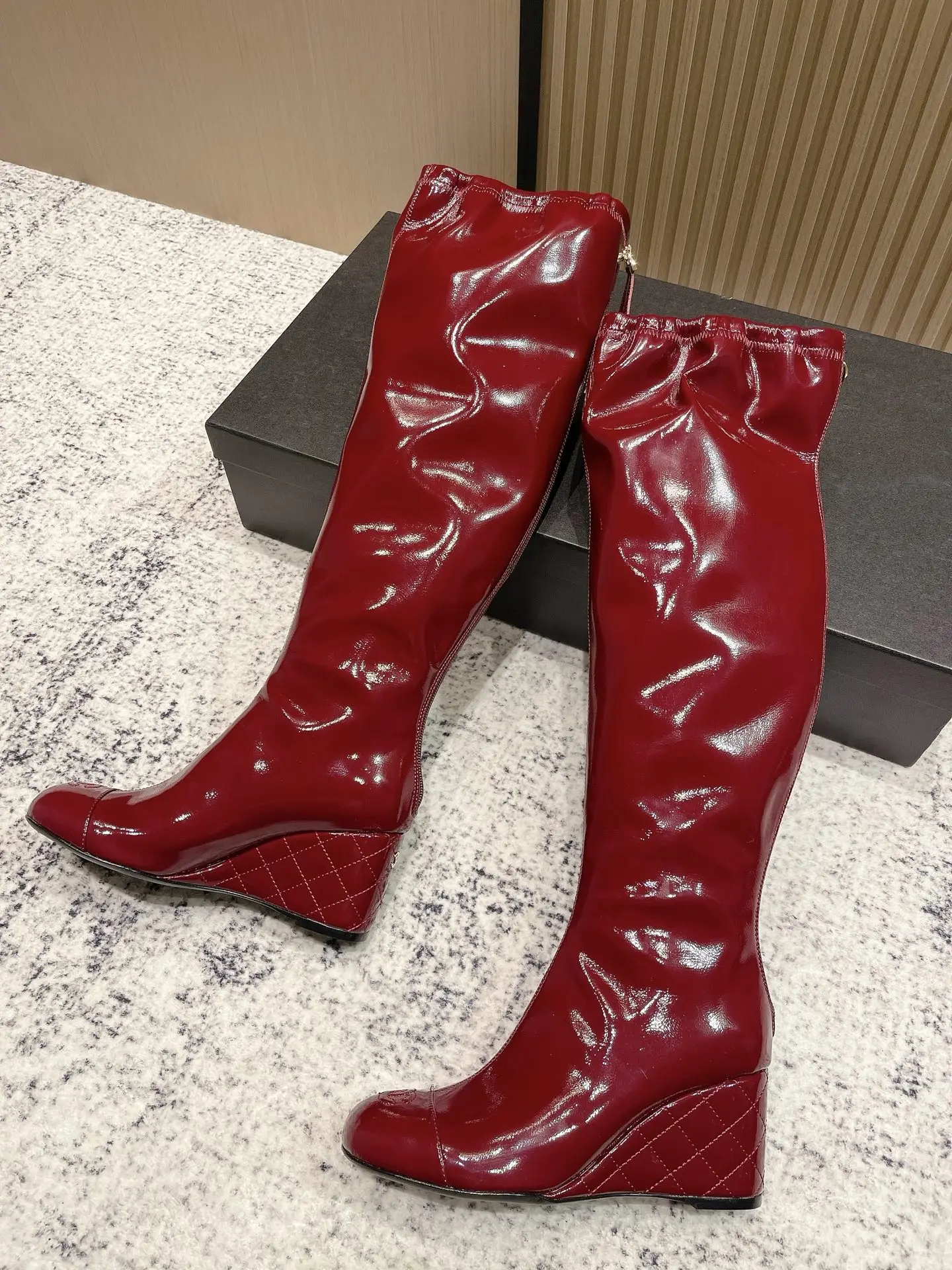 Chanel Patent Leather Boots Red
