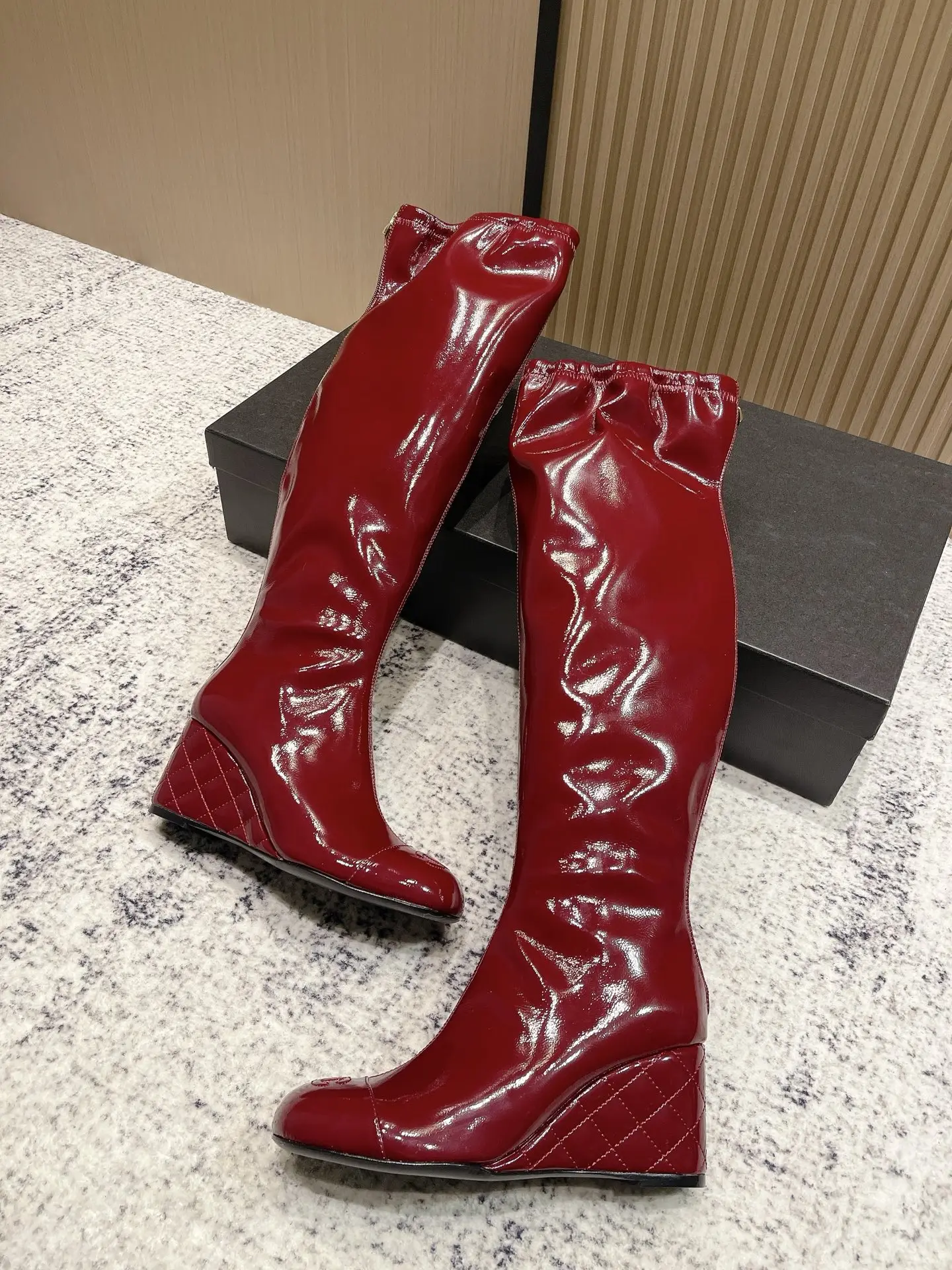 Chanel Patent Leather Boots Red