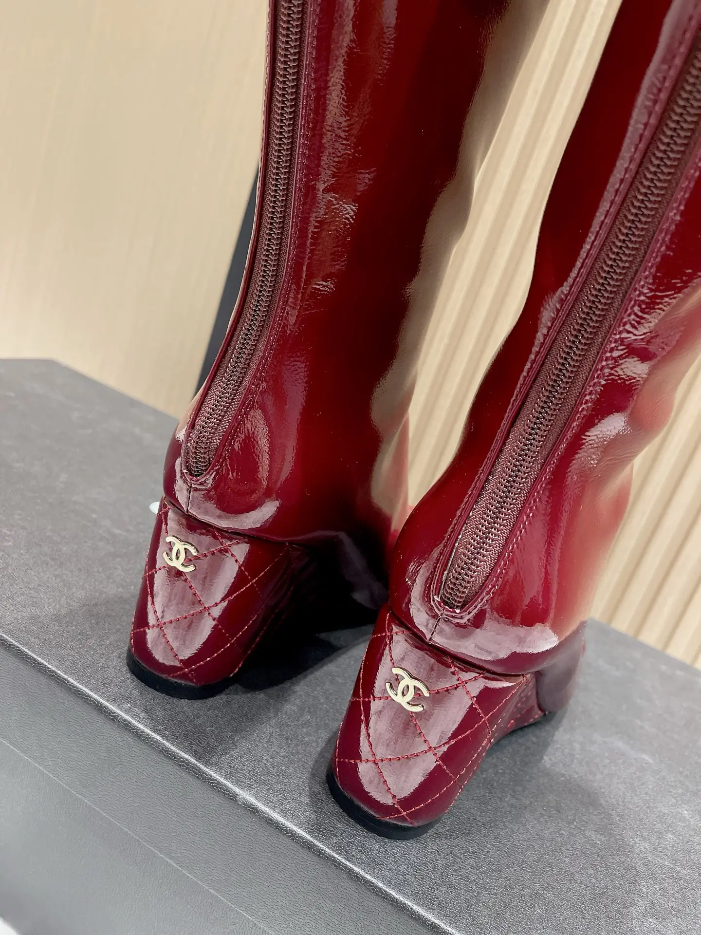 Chanel Patent Leather Boots Red
