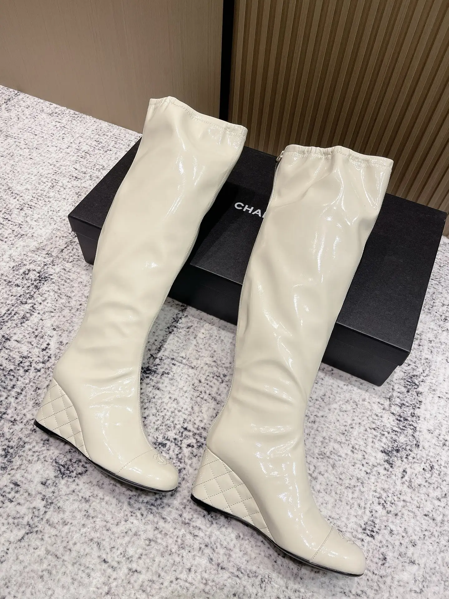 Chanel Patent Leather Boots White