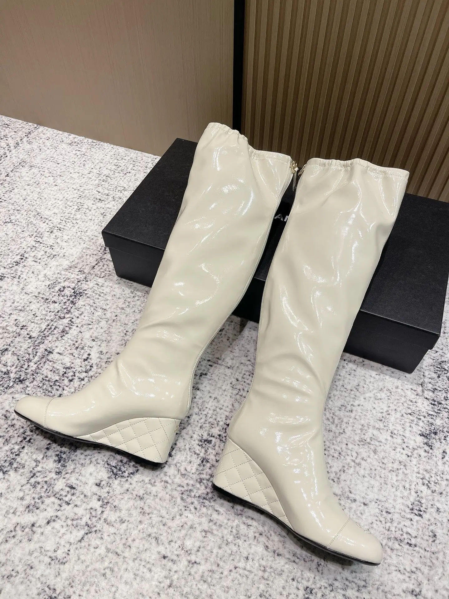 Chanel Patent Leather Boots White