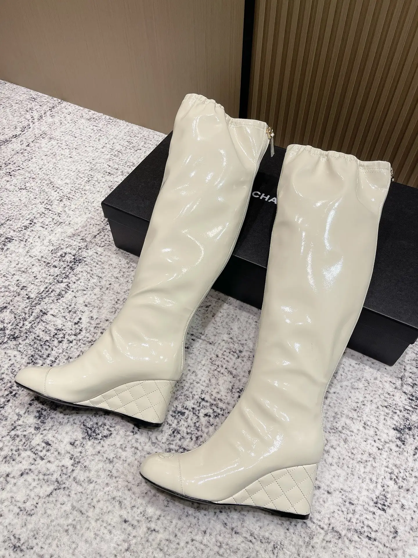Chanel Patent Leather Boots White