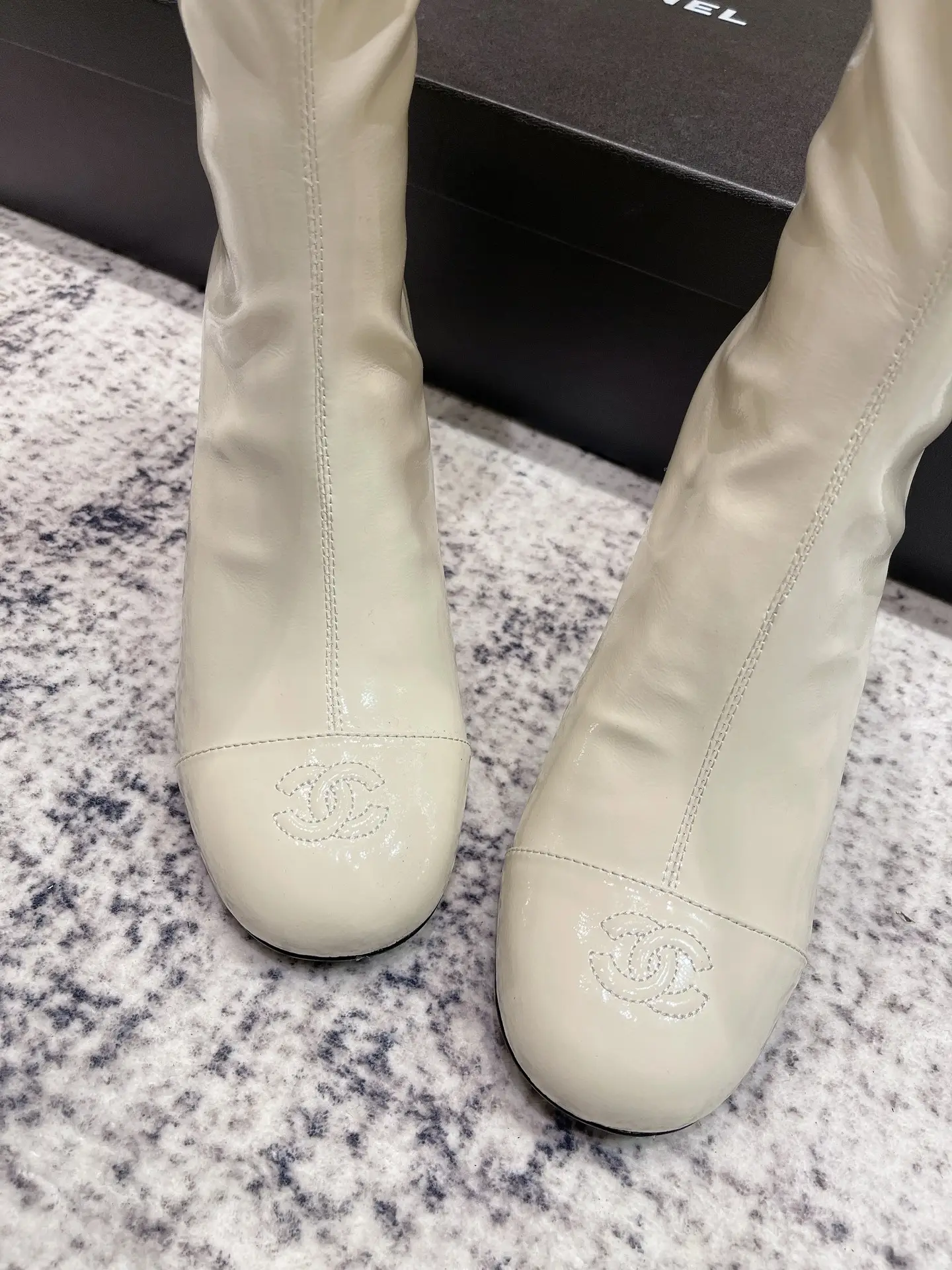 Chanel Patent Leather Boots White