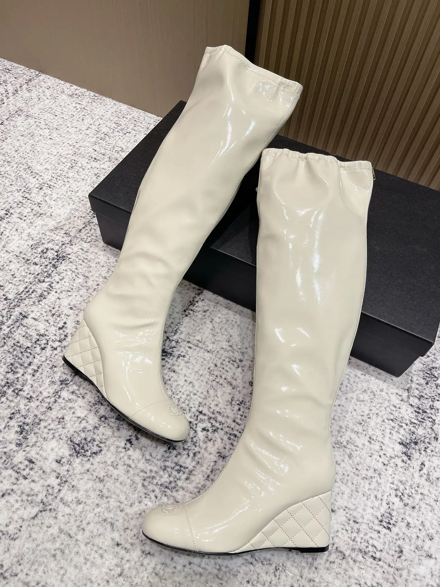 Chanel Patent Leather Boots White