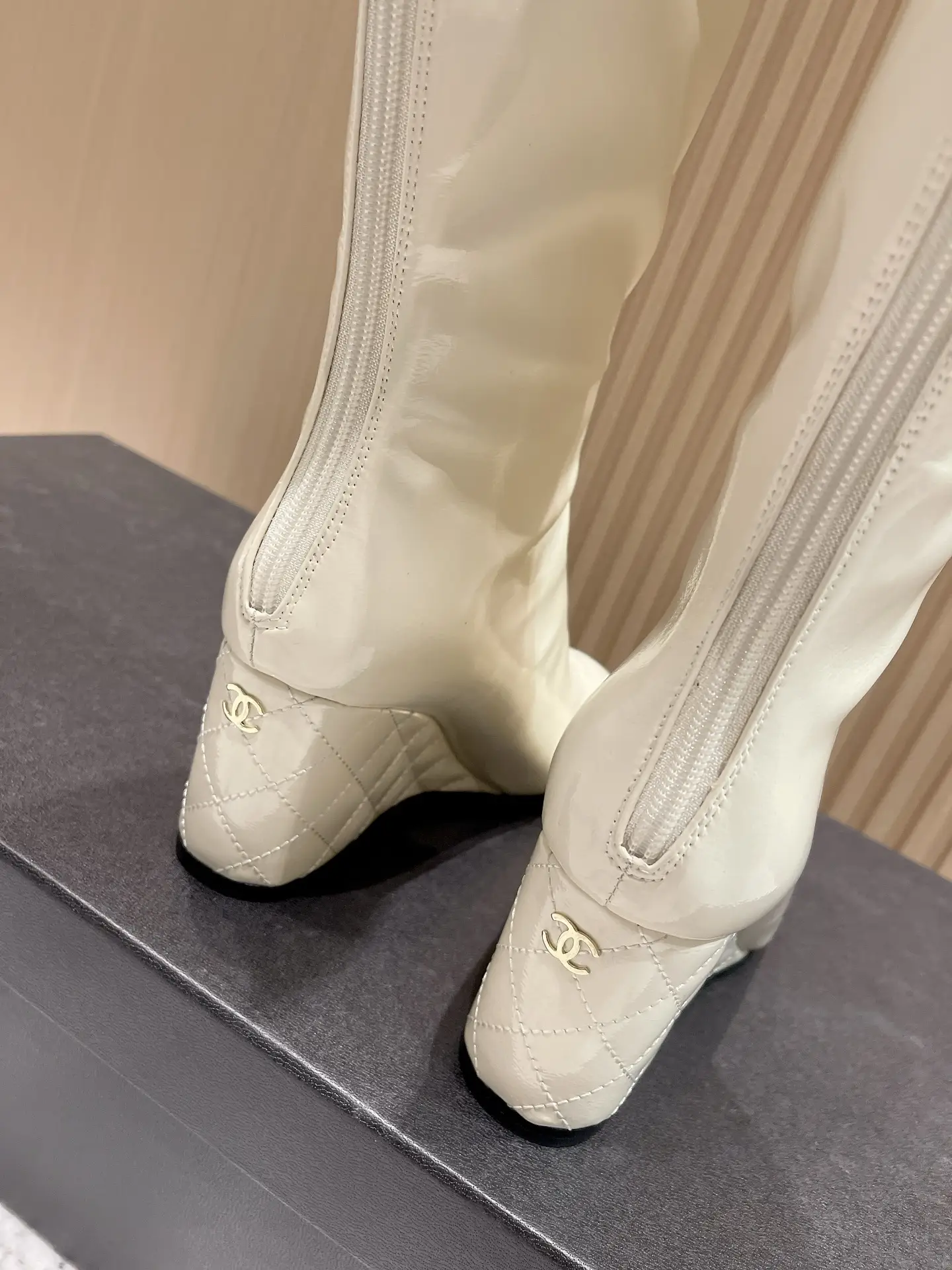 Chanel Patent Leather Boots White