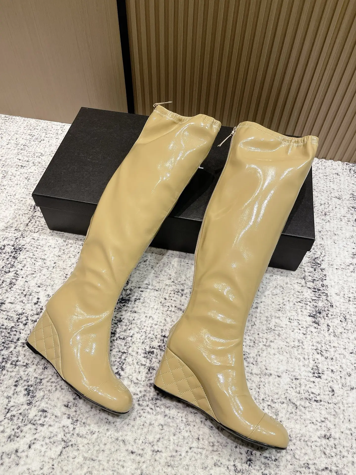 Chanel Patent Leather Boots Yellow