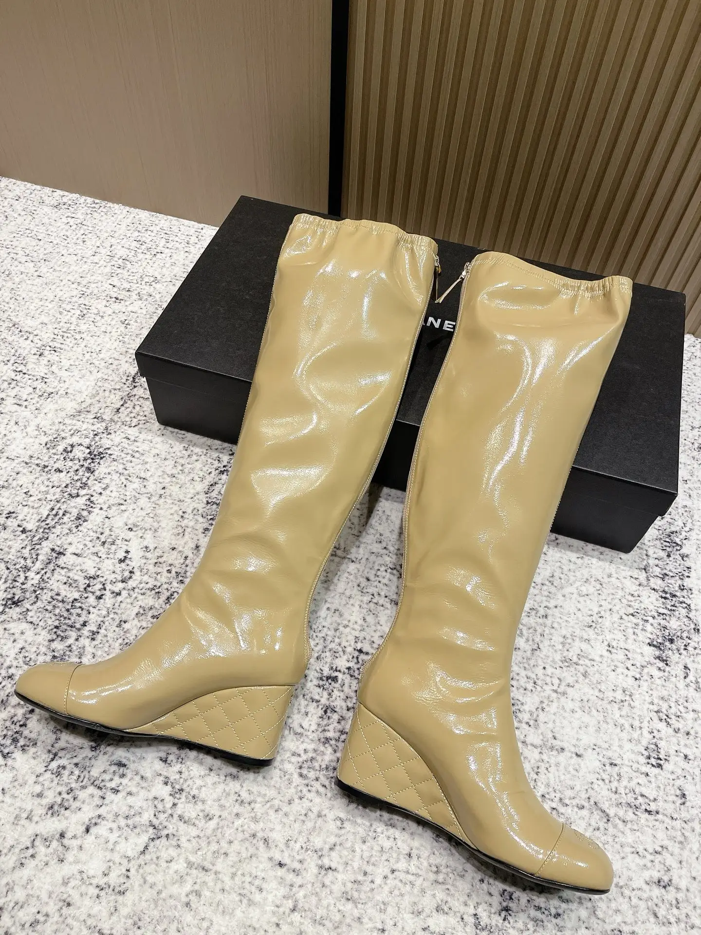 Chanel Patent Leather Boots Yellow