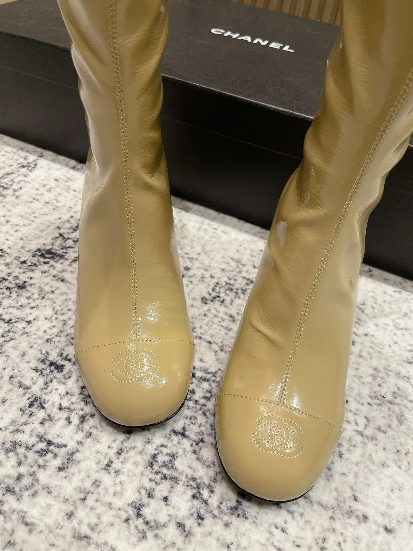 Chanel Patent Leather Boots Yellow