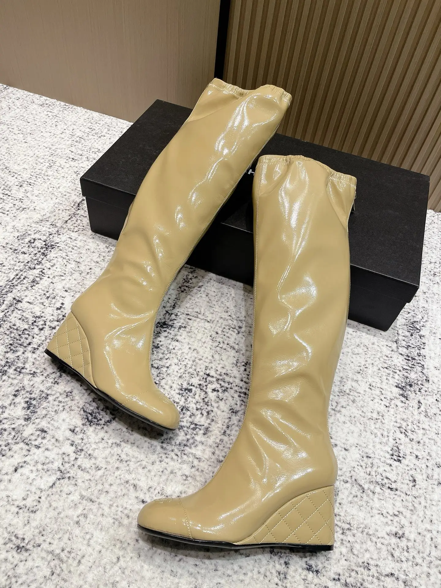Chanel Patent Leather Boots Yellow