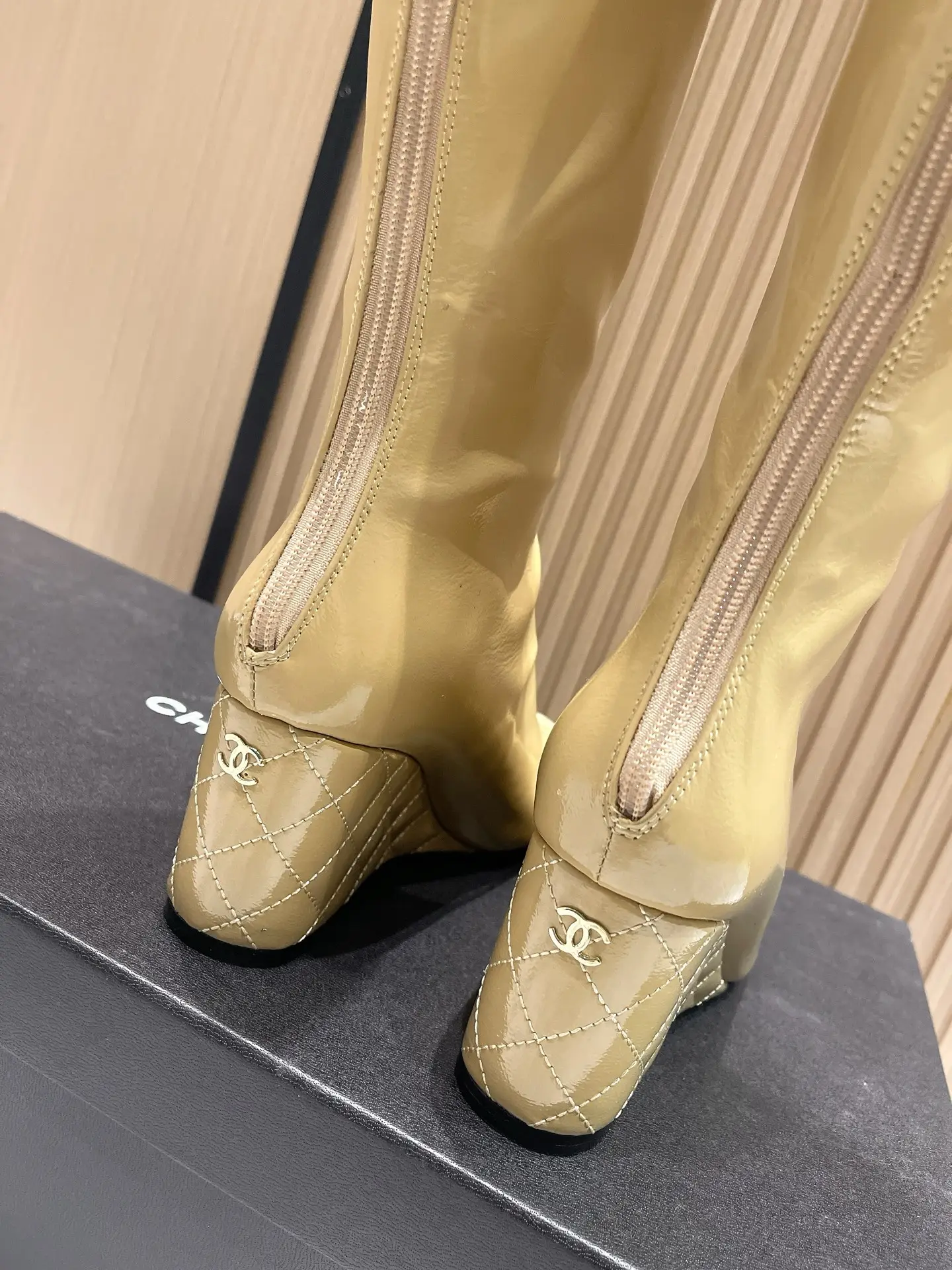 Chanel Patent Leather Boots Yellow