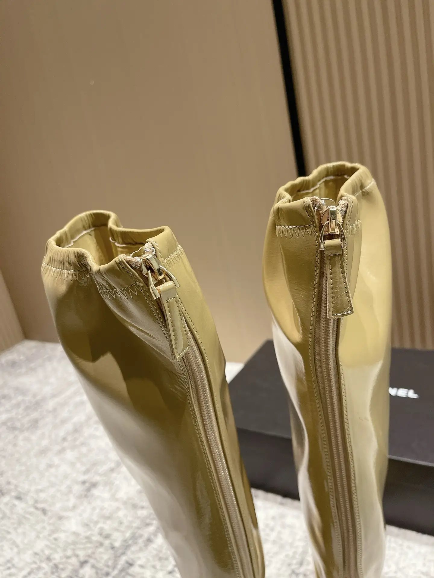 Chanel Patent Leather Boots Yellow