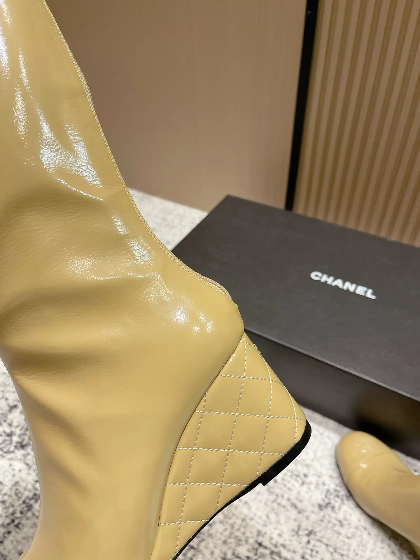 Chanel Patent Leather Boots Yellow