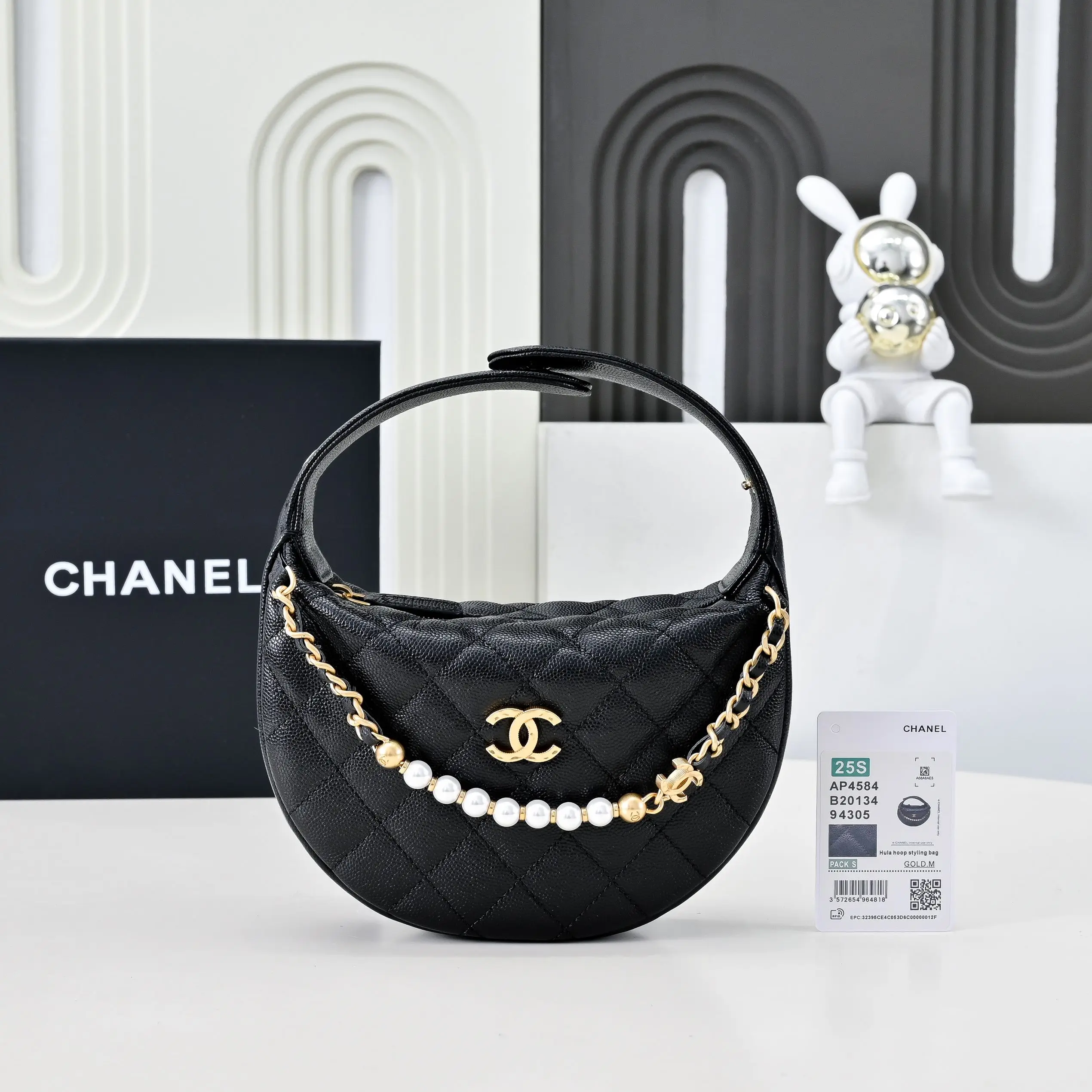 Chanel Pearl Chain Handbag Black