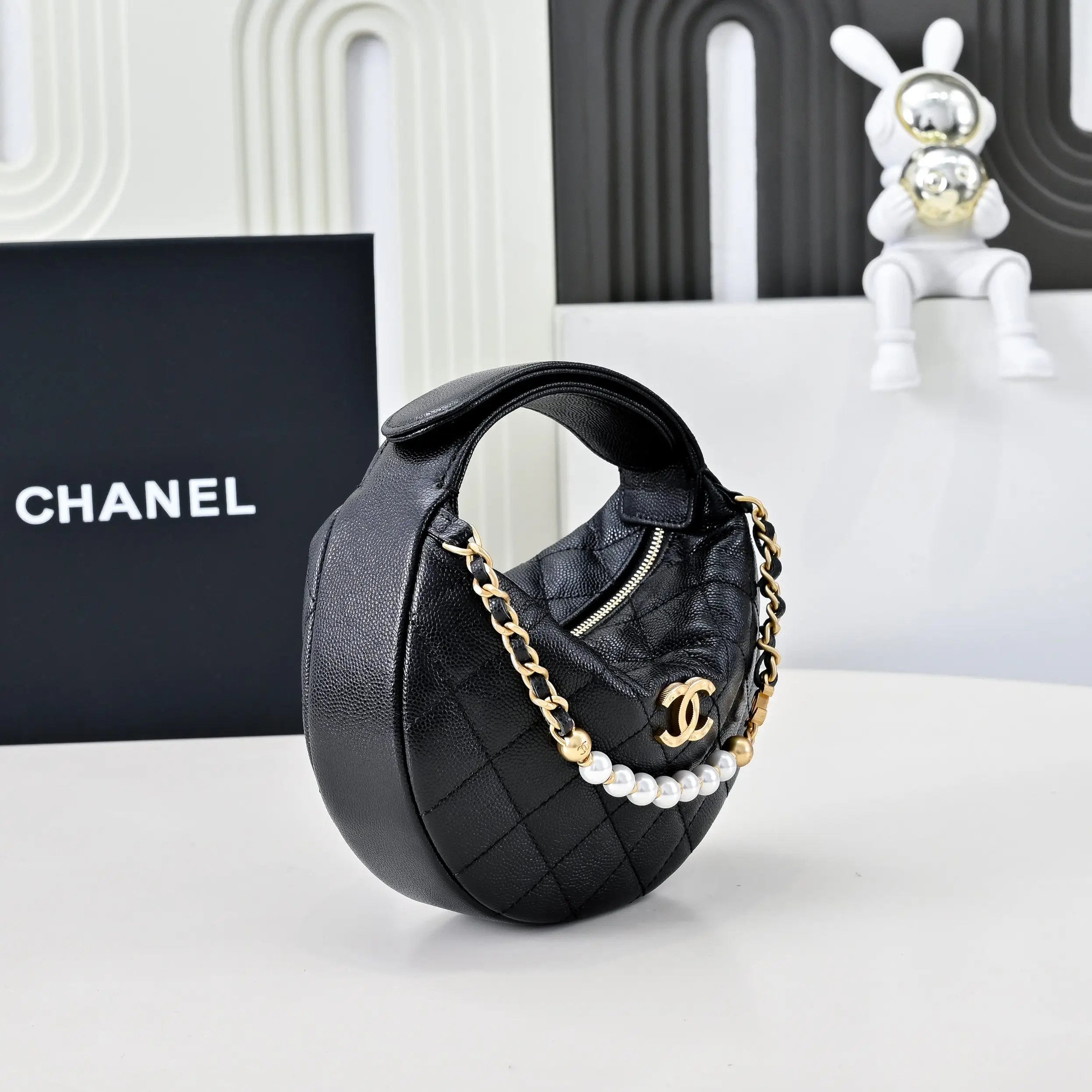 Chanel Pearl Chain Handbag Black