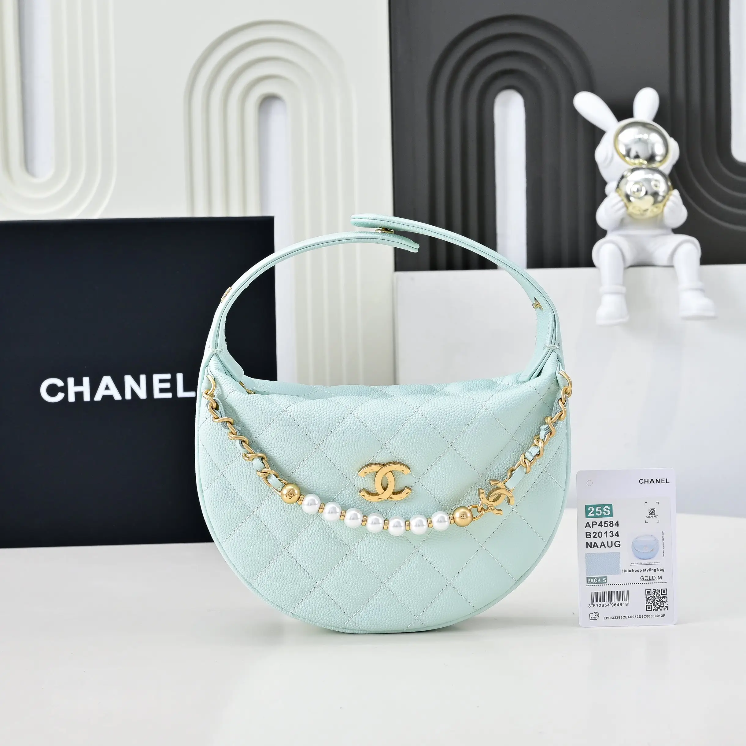 Chanel Pearl Chain Handbag Light Blue