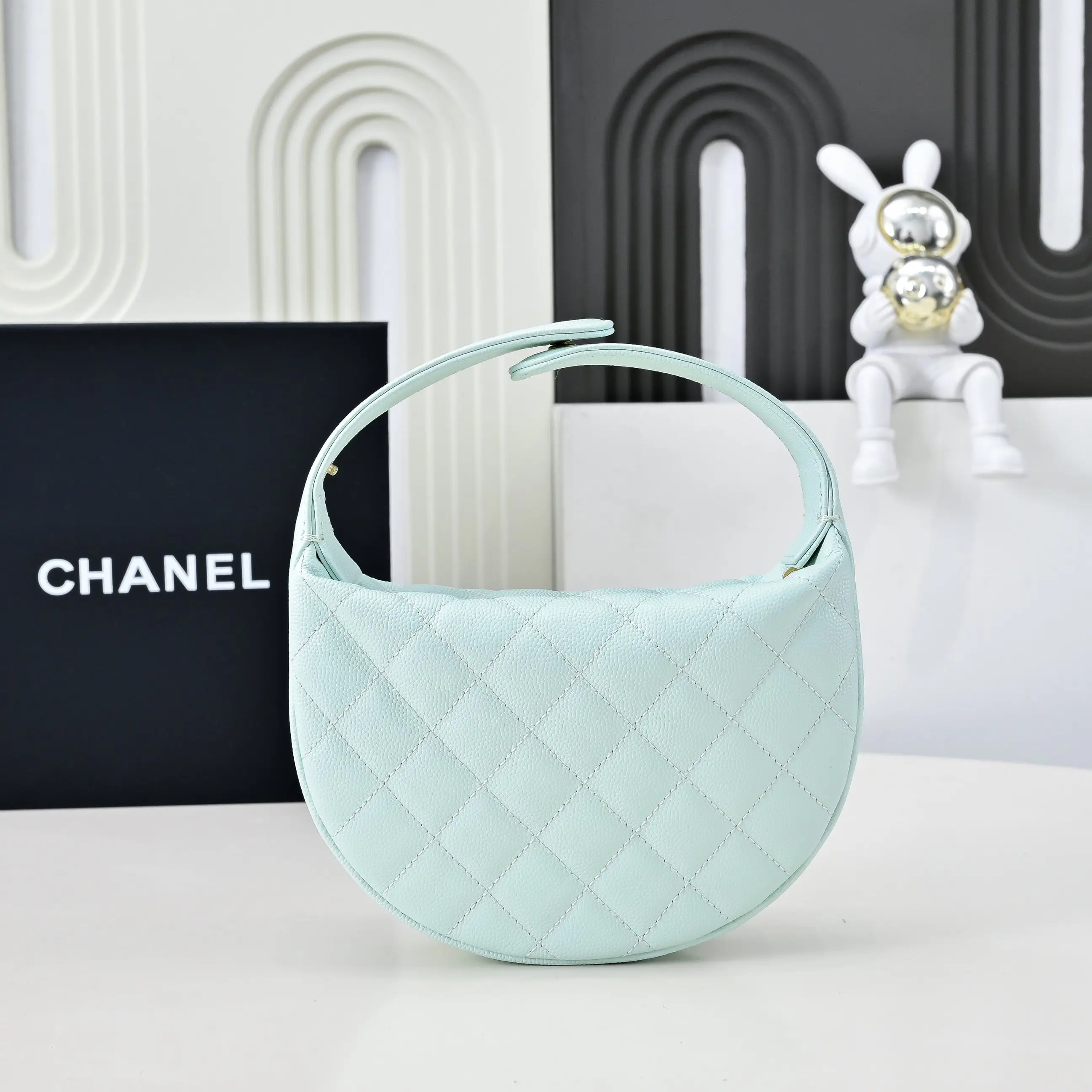 Chanel Pearl Chain Handbag Light Blue
