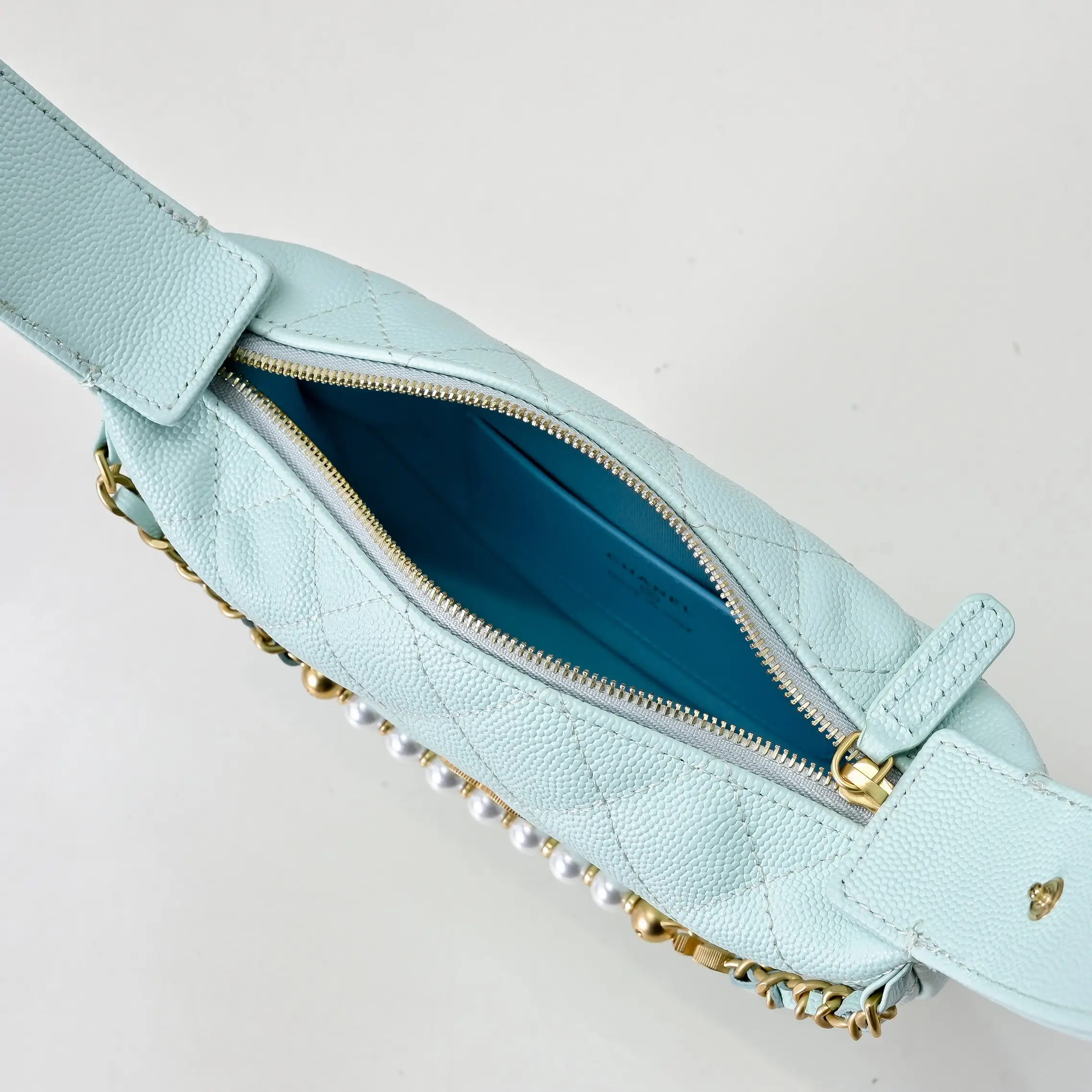 Chanel Pearl Chain Handbag Light Blue