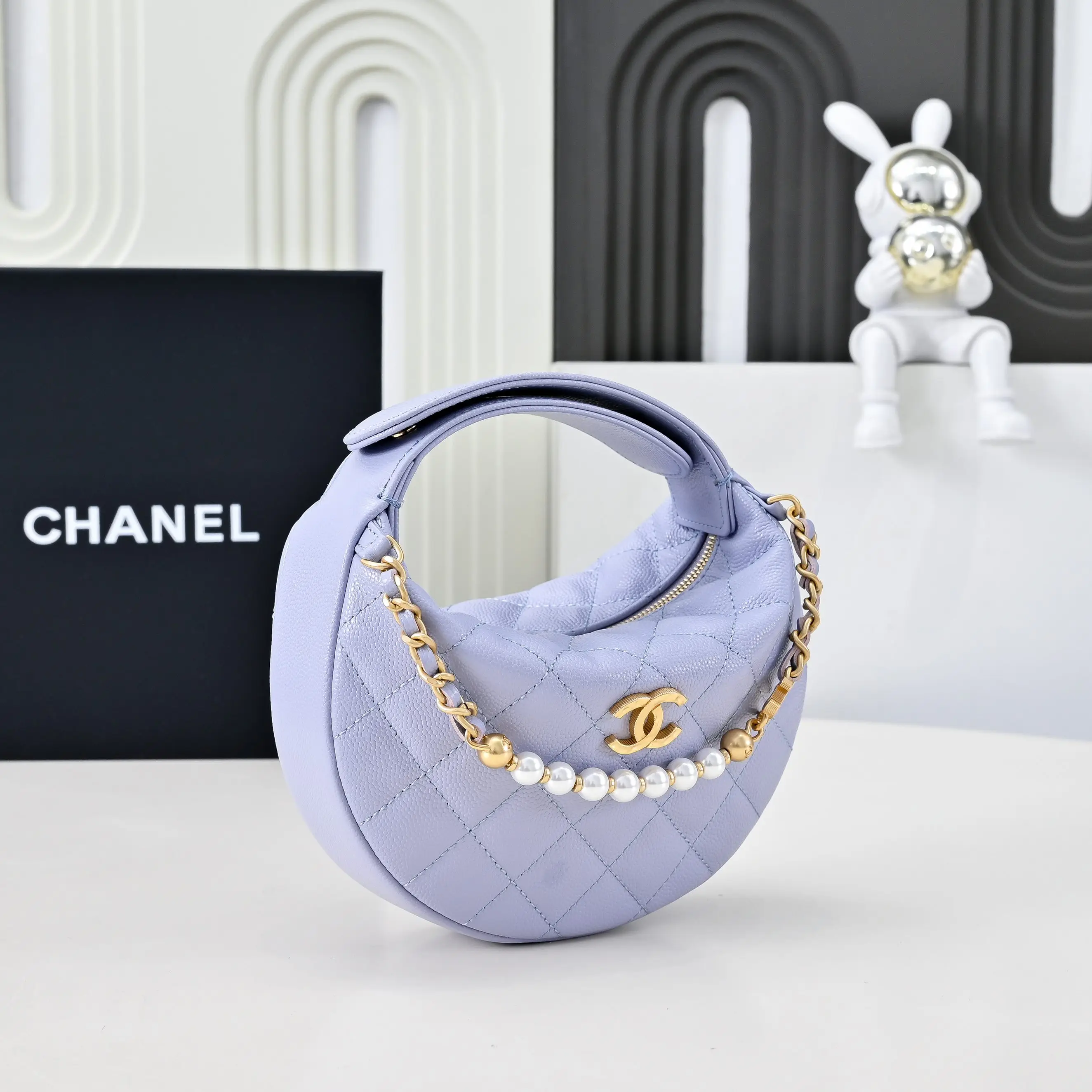 Chanel Pearl Chain Handbag Purple
