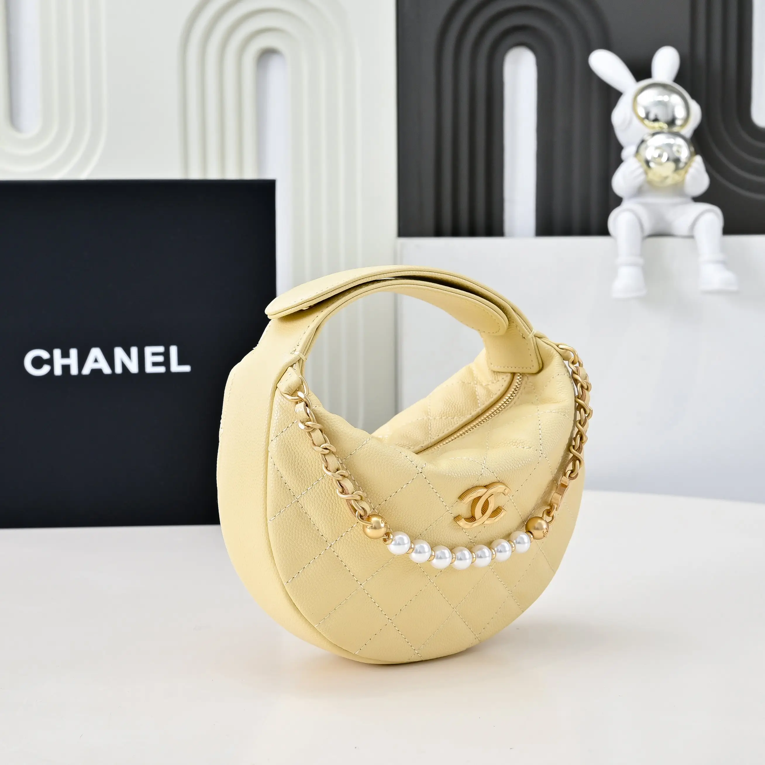 Chanel Pearl Chain Handbag Yellow