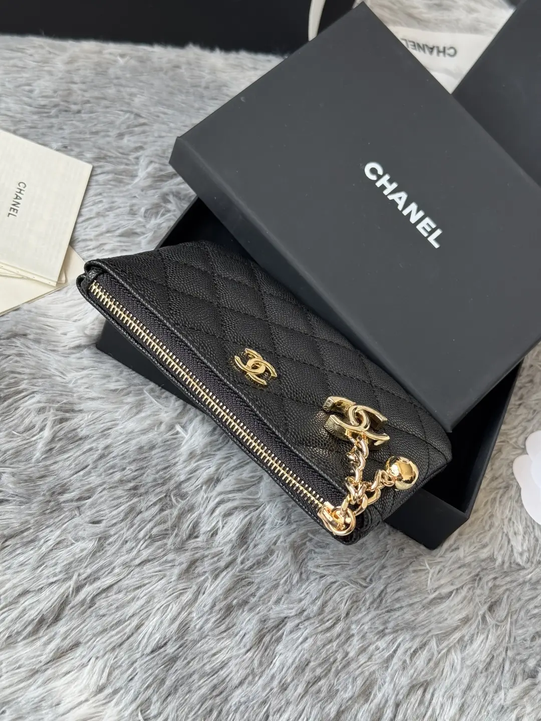 Chanel Pendant Zip Wallet Black