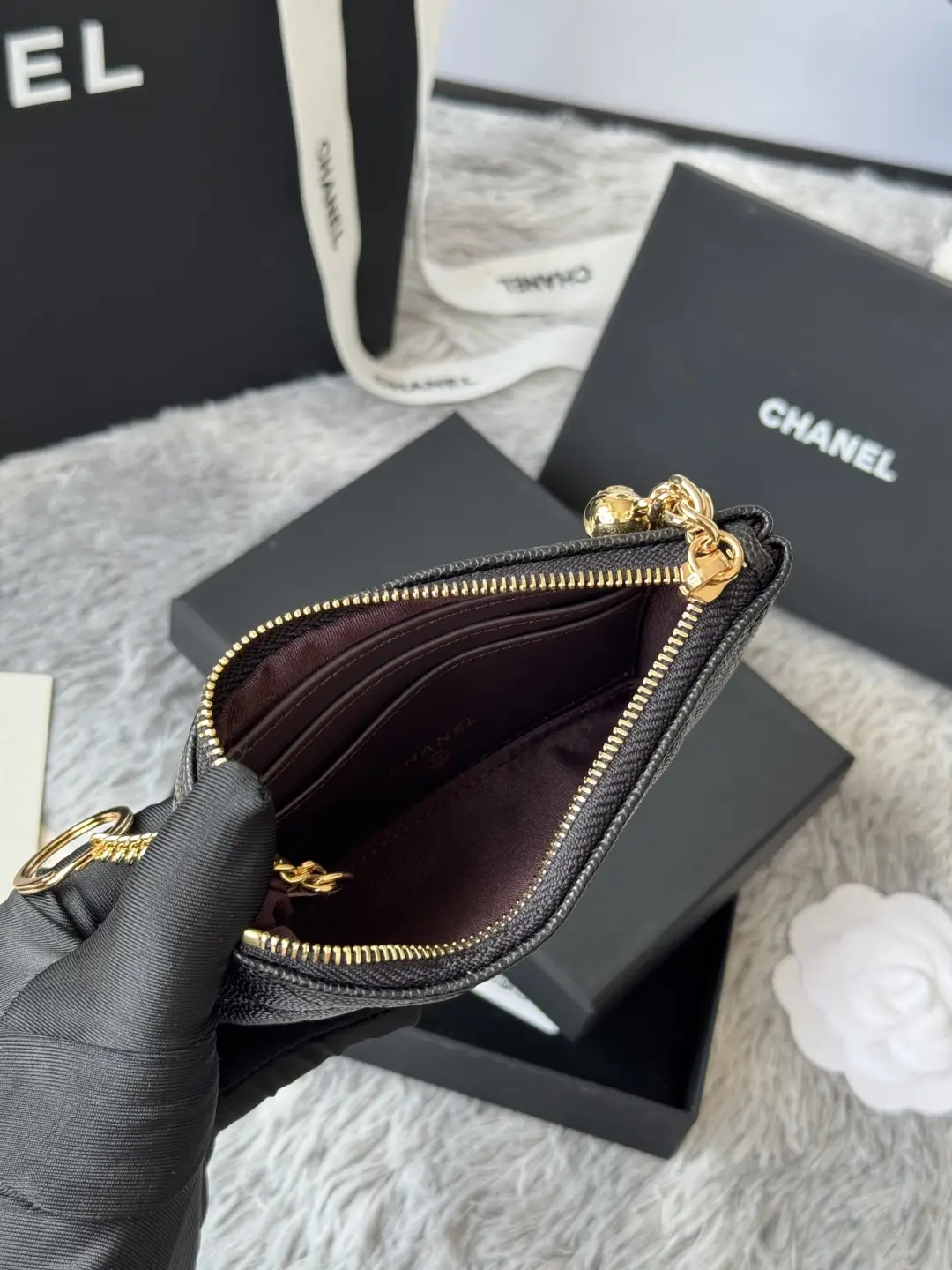 Chanel Pendant Zip Wallet Black