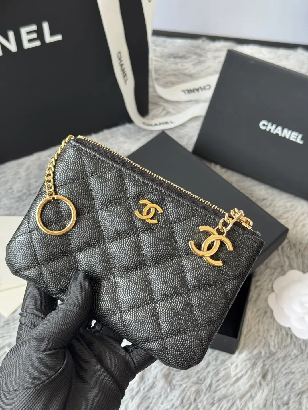 Chanel Pendant Zip Wallet Black