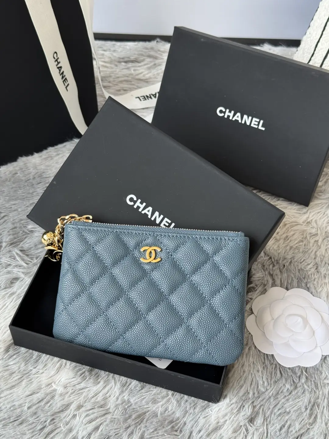 Chanel Pendant Zip Wallet Gray-blue