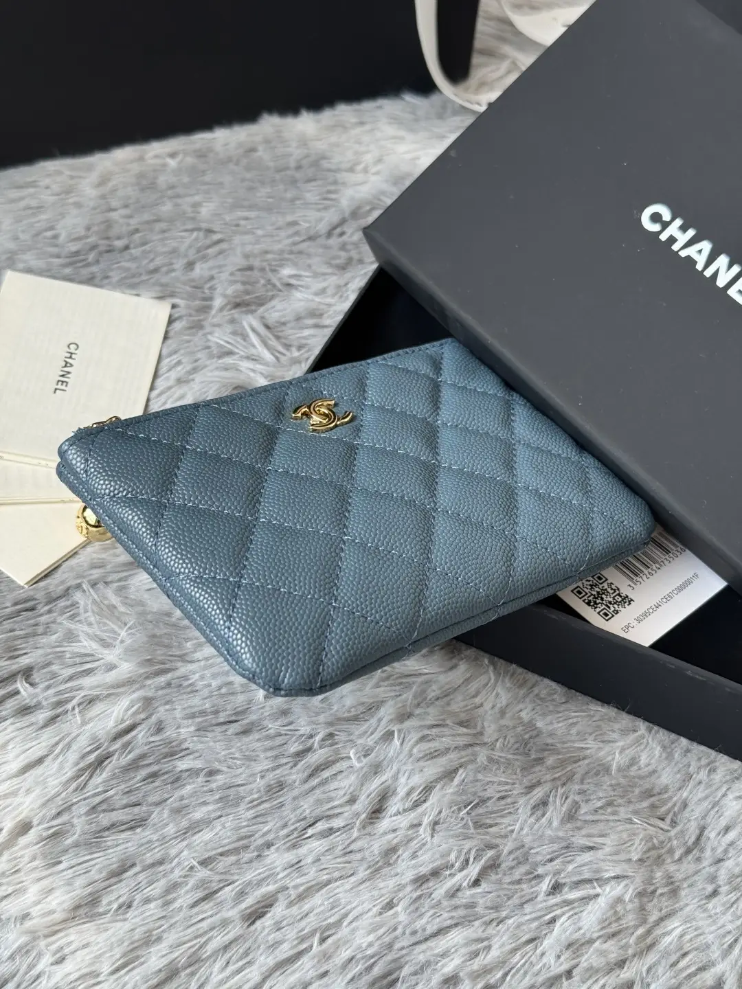 Chanel Pendant Zip Wallet Gray-blue
