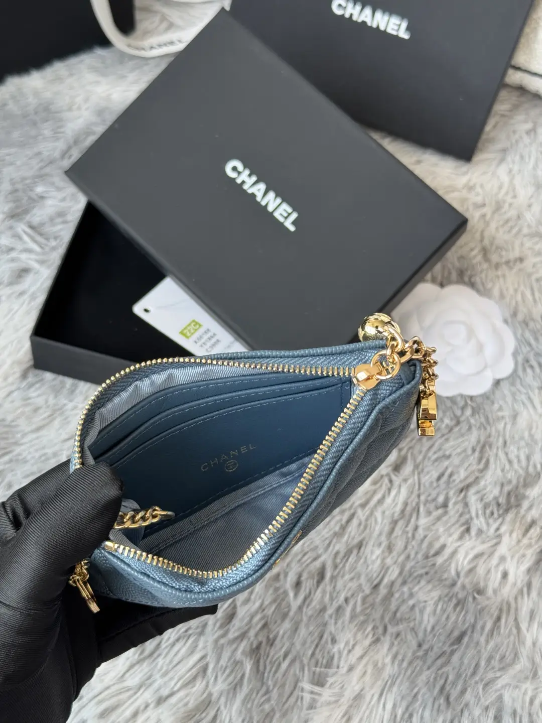 Chanel Pendant Zip Wallet Gray-blue