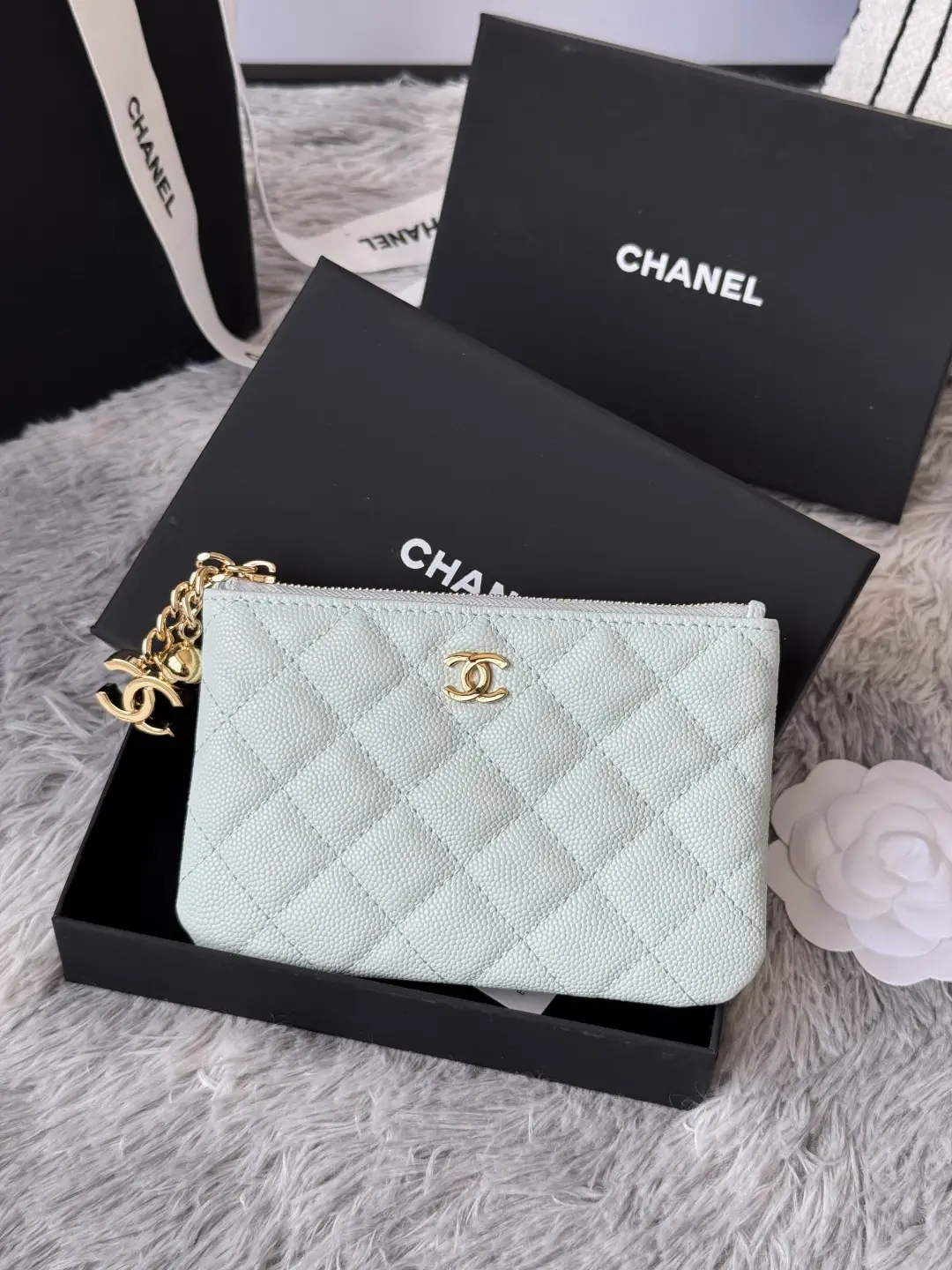 Chanel Pendant Zip Wallet Light Blue