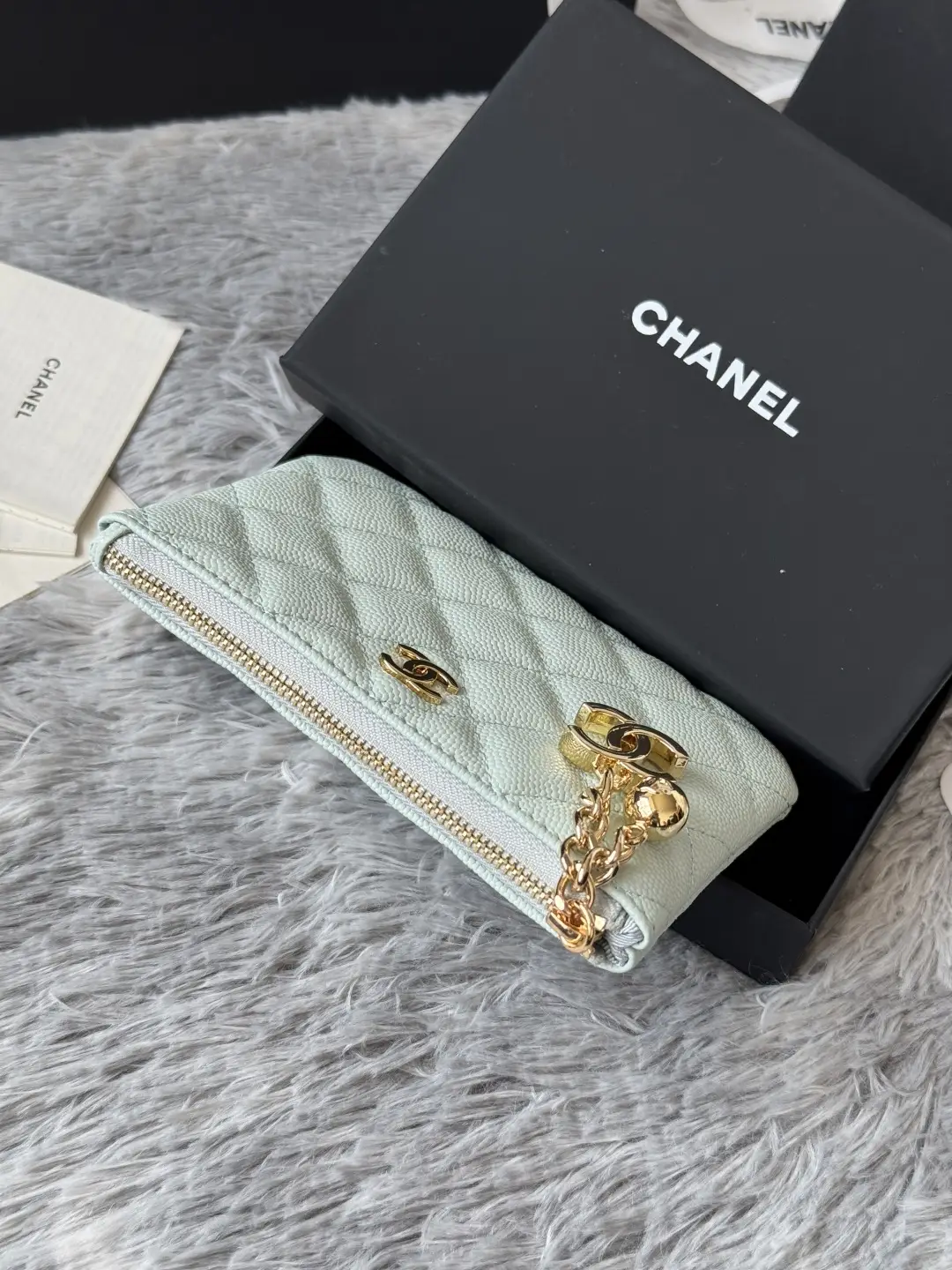Chanel Pendant Zip Wallet Light Blue