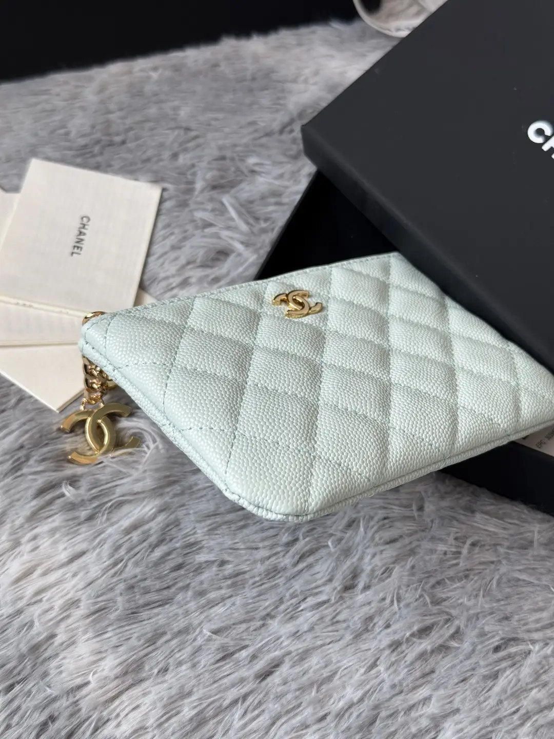 Chanel Pendant Zip Wallet Light Blue