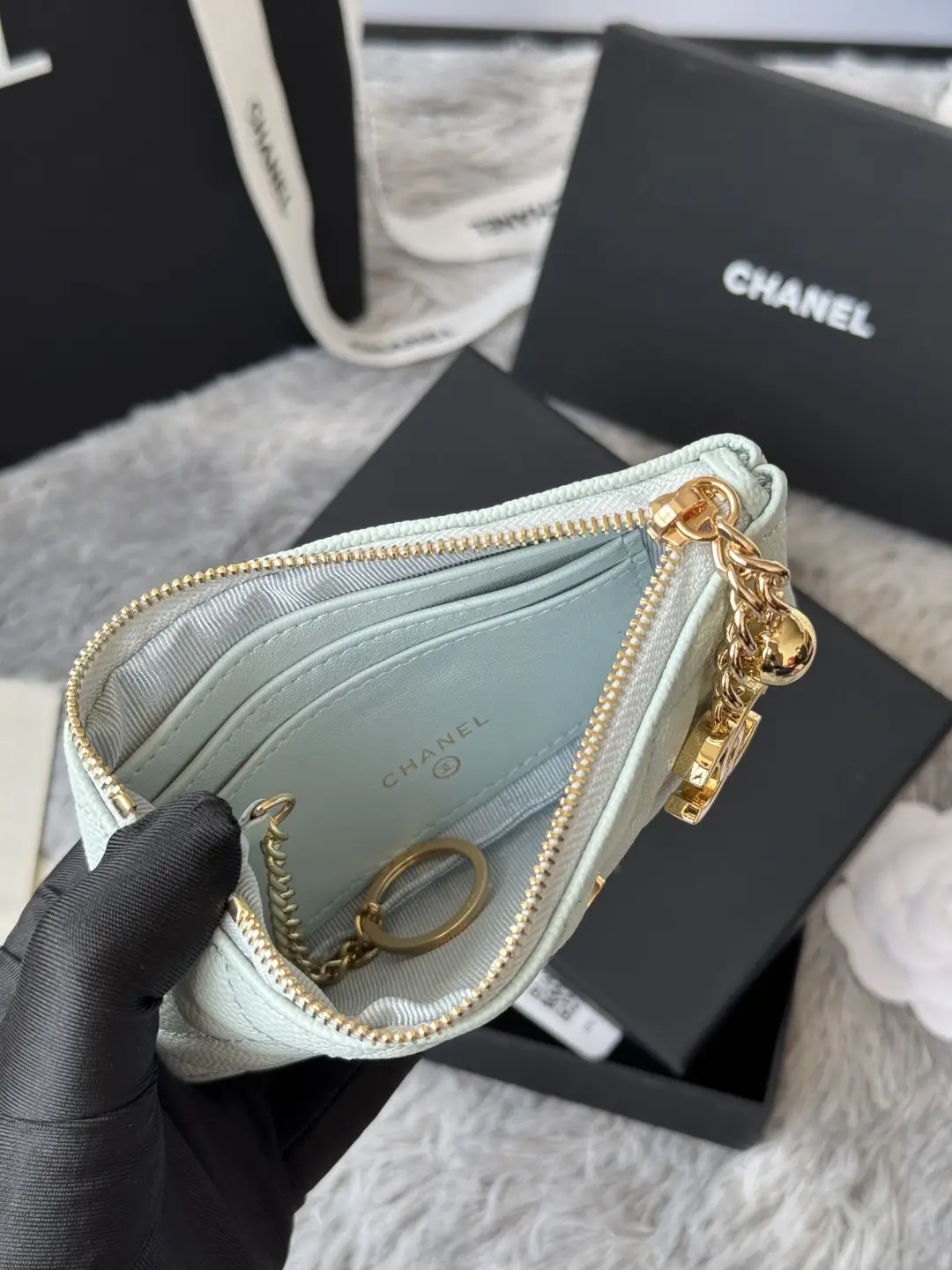 Chanel Pendant Zip Wallet Light Blue
