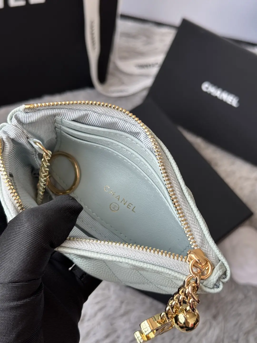 Chanel Pendant Zip Wallet Light Blue