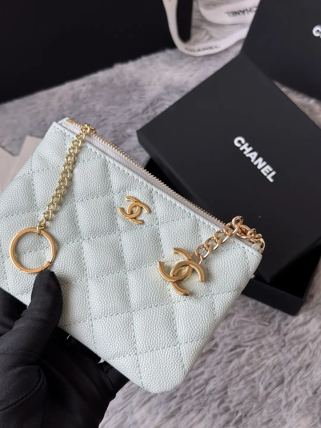 Chanel Pendant Zip Wallet Light Blue