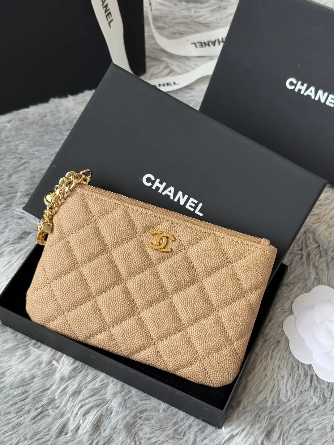 Chanel Pendant Zip Wallet Light Brown