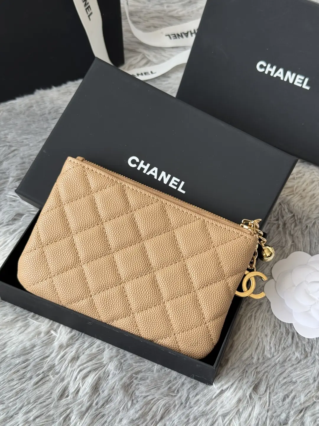 Chanel Pendant Zip Wallet Light Brown