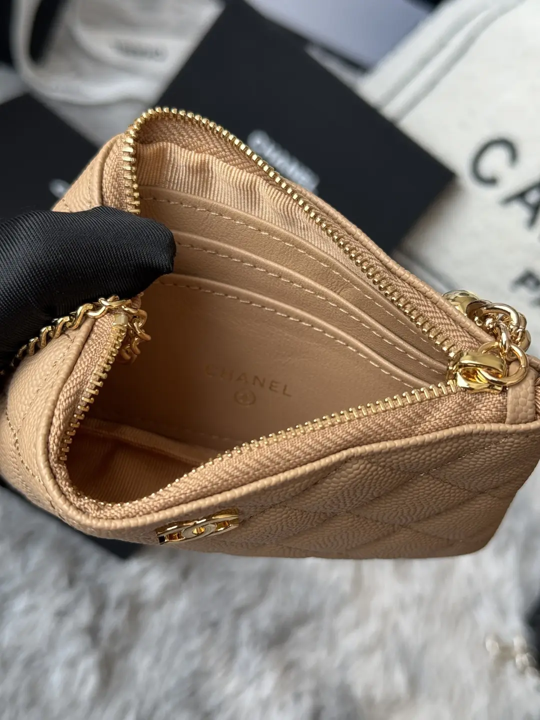 Chanel Pendant Zip Wallet Light Brown