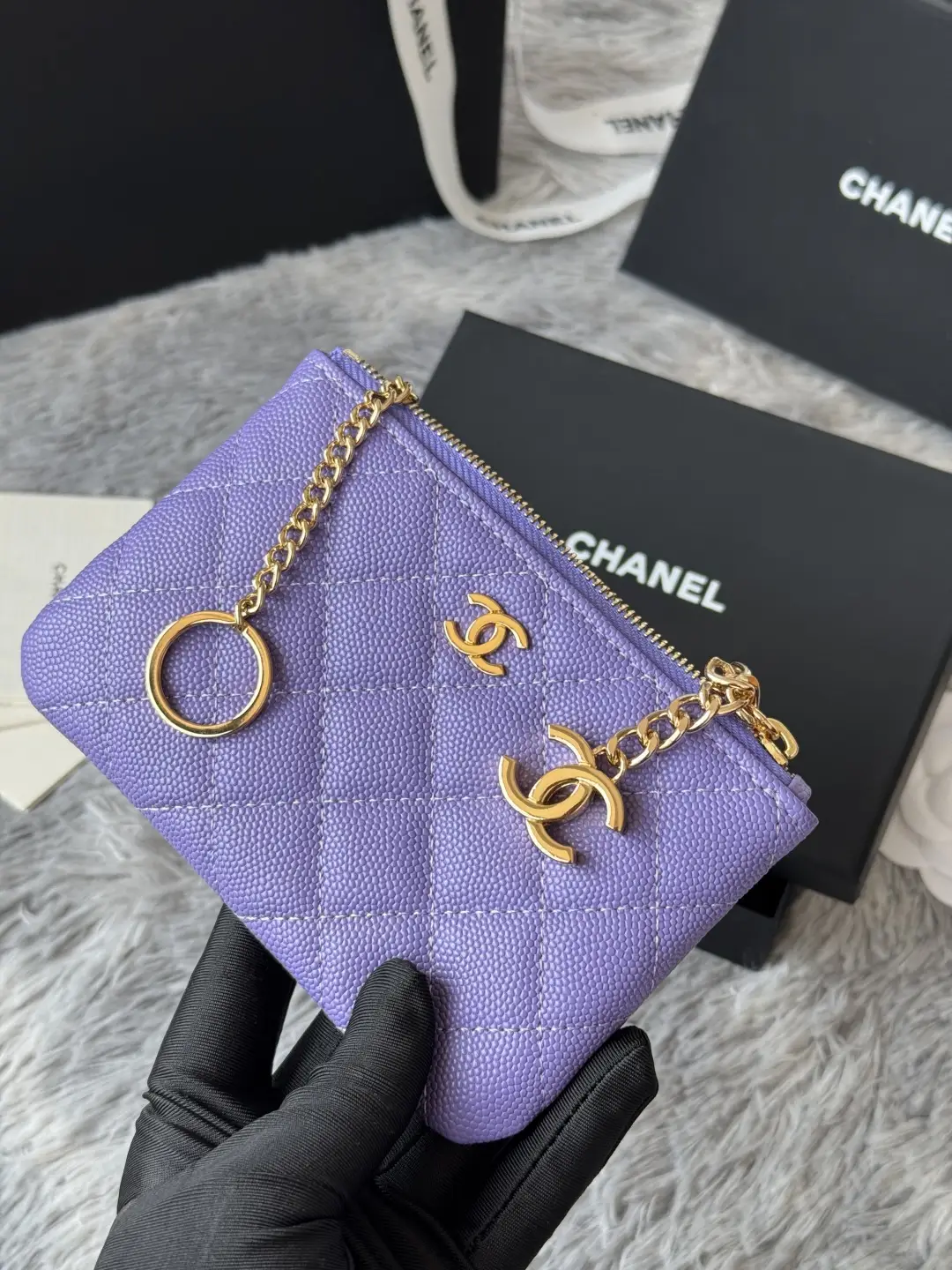 Chanel Pendant Zip Wallet Purple